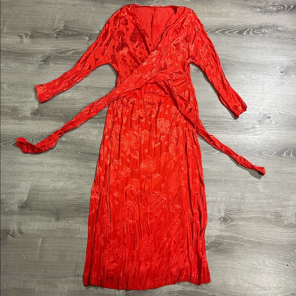 Zara TRF Red Jacquard Dress With Knot